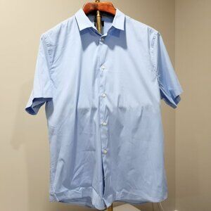 H&M PREMIUM COTTON LIGHT BLUE SHORT SLEEVE DRESS SHIRT SIZE XL
